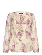 Floral Ruffle-Trim Georgette Blouse Lauren Ralph Lauren Cream