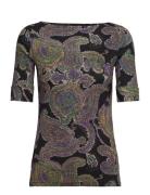 Paisley Stretch Cotton Boatneck Tee Lauren Ralph Lauren Black