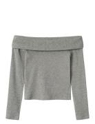 Nlfkula Ls Off Shoulder Rib Top LMTD Grey