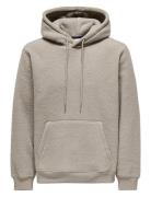 Onsemilio Reg Teddy Hoodie Sweat Vd ONLY & SONS Beige