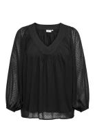 Caranine Life L/S V-Neck Top Wvn ONLY Carmakoma Black