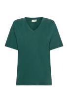 Slcolumbine Loose Fit V-Neck Ss Soaked In Luxury Green