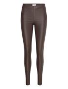 Objbelle Mw Coated Leggings Noos Object Brown