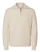 Slhland Ls Knit Half Zip Selected Homme Cream