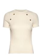 Short-Sleeved Ribbed Sweater With Buttons Mango Cream