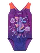 Girls Digital Printed Swimsuit Speedo Purple