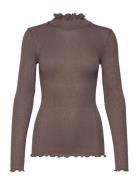 Rwboston Lurex Ls T-Neck T-Shirt Rosemunde Brown