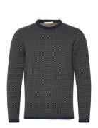 Jacquard Crew Neck Knit - Regenerat Knowledge Cotton Apparel Navy