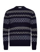 Knitted Pattern Crew Neck - Rws Knowledge Cotton Apparel Navy