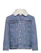 Shearling Denim Jacket Mango Blue