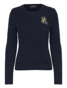 Button-Trim Cable-Knit Cotton Sweater Lauren Ralph Lauren Navy