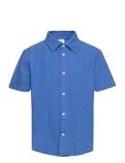 Shirt Ss Linen Cotton Blend Lindex Blue