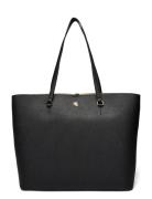 Crosshatch Leather Large Karly Tote Lauren Ralph Lauren Black