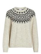 Viejla O-Neck L/S Jacquard Knit Top Vila Beige