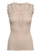 Rmwbalta Modal Sl Lace Placket Top RM By Rosemunde Beige