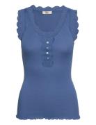 Rmwbalta Modal Sl Lace Placket Top RM By Rosemunde Blue