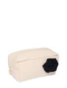 Travel Wash Bag With Flower Brooch Design Letters Cream