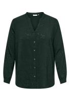 Carjosee Metta Life L/S V-Neck Shirt Wvn ONLY Carmakoma Green