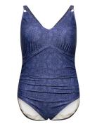 Womens Shaping Printed V Neck 1 Piece Speedo Blue