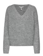 Objmilu Ls Lo V-Neck Knit E Au 24 Object Grey