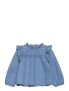 Frilled Denim Shirt Mango Blue