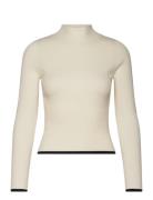 Perkins-Neck Rib-Knit Sweater Mango Cream