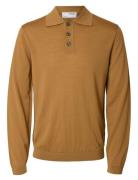 Slhtray Ls Knit Merino Sc Polo Ex Selected Homme Beige