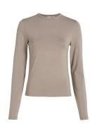 Modal Stretch Slim C-Neck Top Ls Calvin Klein Beige