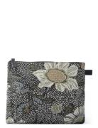 Cosmetic Medium Black Flower Linen Ceannis Patterned