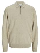 Jjeemil Knit Polo Half Zip Ls Noos Jack & J S Beige