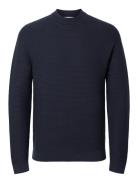 Slhtion Ls Knit Structure Mock Neck Selected Homme Navy