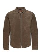 Clark Zipped Suede Shirt Jacke Jofama Brown