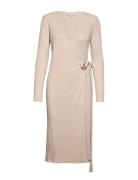 Fine Knit Rib Wrap Midi Dress Davida Cashmere Beige