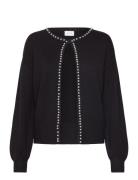 Vizafina L/S O-Neck Pearl Knit Cardigan Vila Black