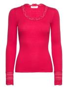 Rwbenita Ls O-Neck Lace T-Shirt Rosemunde Red