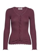 Rwbabette Ls V-Neck Regular Lace Ca Rosemunde Burgundy