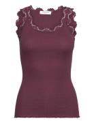 Rwbabette Sl U-Neck Long Lace Top Rosemunde Burgundy