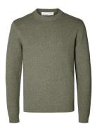 Slhdane Ls Knit Structure Crew Neck Noos Selected Homme Green