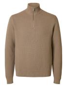 Slhdane Ls Knit Structure Half Zip Noos Selected Homme Beige