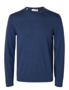 Slhtray Ls Knit Merino Crew Neck Noos Selected Homme Blue