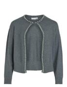 Vizafina L/S O-Neck Pearl Knit Cardigan Vila Grey