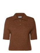 Knitted Polo Shirt With Ribbed Details Mango Brown