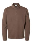 Slhmarc Rib Ls Polo Selected Homme Brown