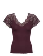 Beatha Silk Top W/Lace Rosemunde Burgundy