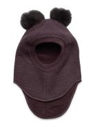 Balaclava Wool Alpaca Pompoms Huttelihut Purple