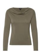 Long Sleeved Ruched Boat Neck Top Monki Khaki