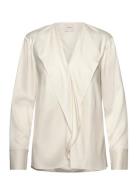 Natural Sheen Ls Draped Blouse Calvin Klein Cream