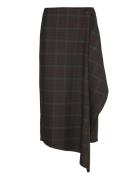 Checked Asymmetric Skirt Mango Brown