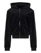 Tonal Embro Velour Zip Thru Hoodie Juicy Couture Black