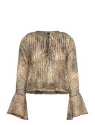 Puffed-Sleeve Printed Shirt Mango Beige